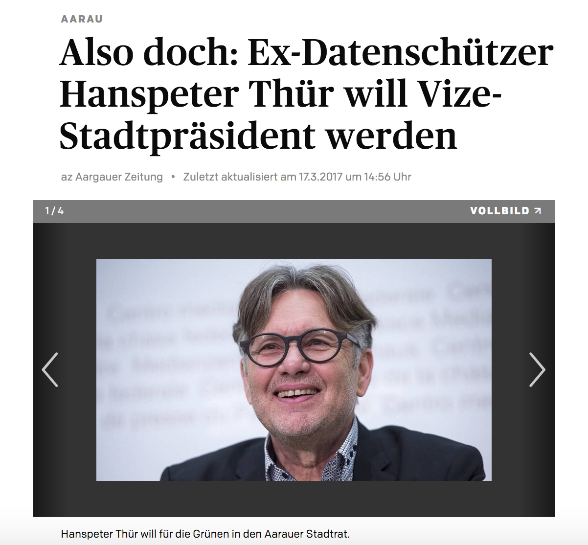 Also doch: Ex-Datenschützer Hanspeter Thür will Vize-Stadtpräsident werden - Hanspeter Thür